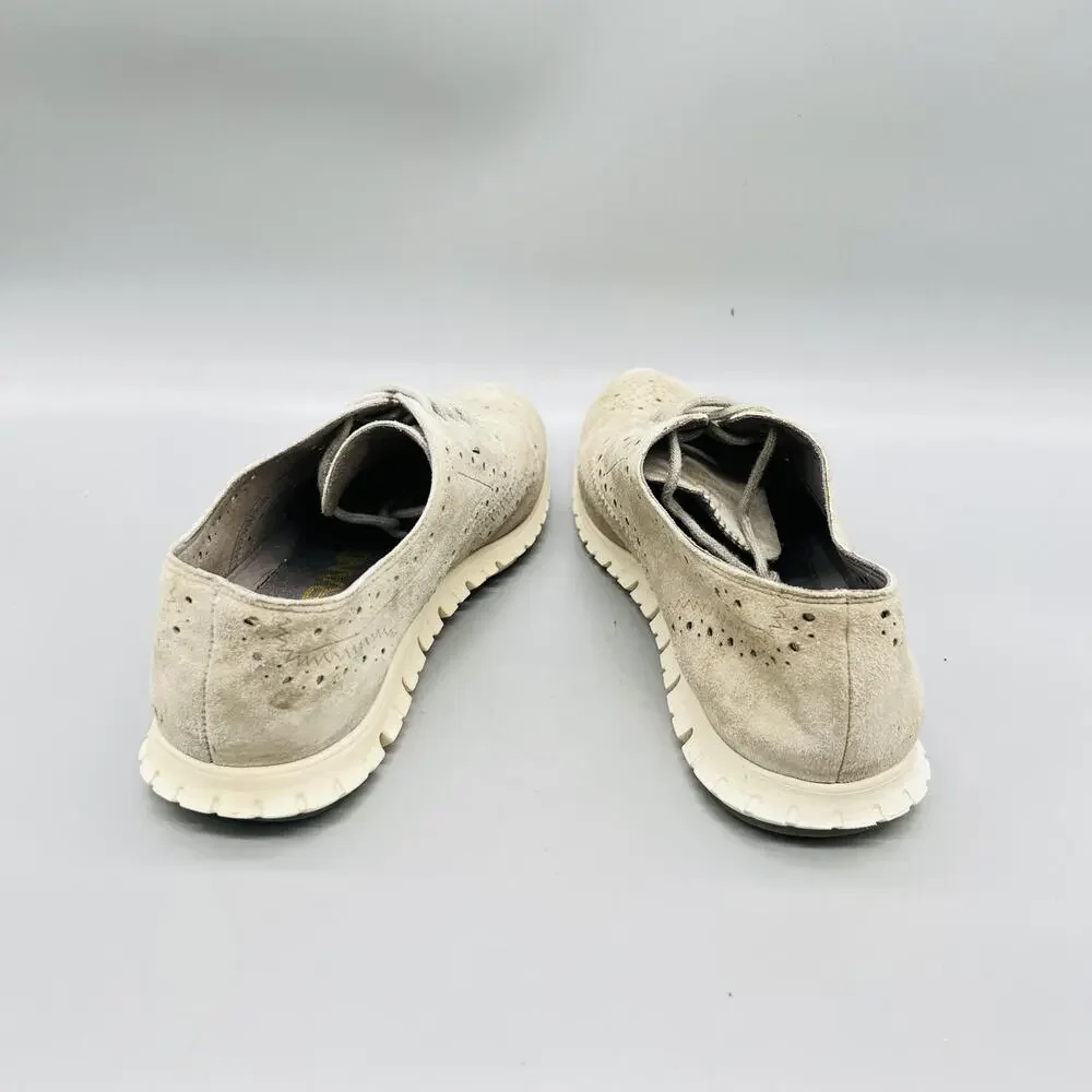 Cole Haan Shoes Womens 6.5 Beige Suede Zerogrand Wingtip Flats Lace Up Comfort